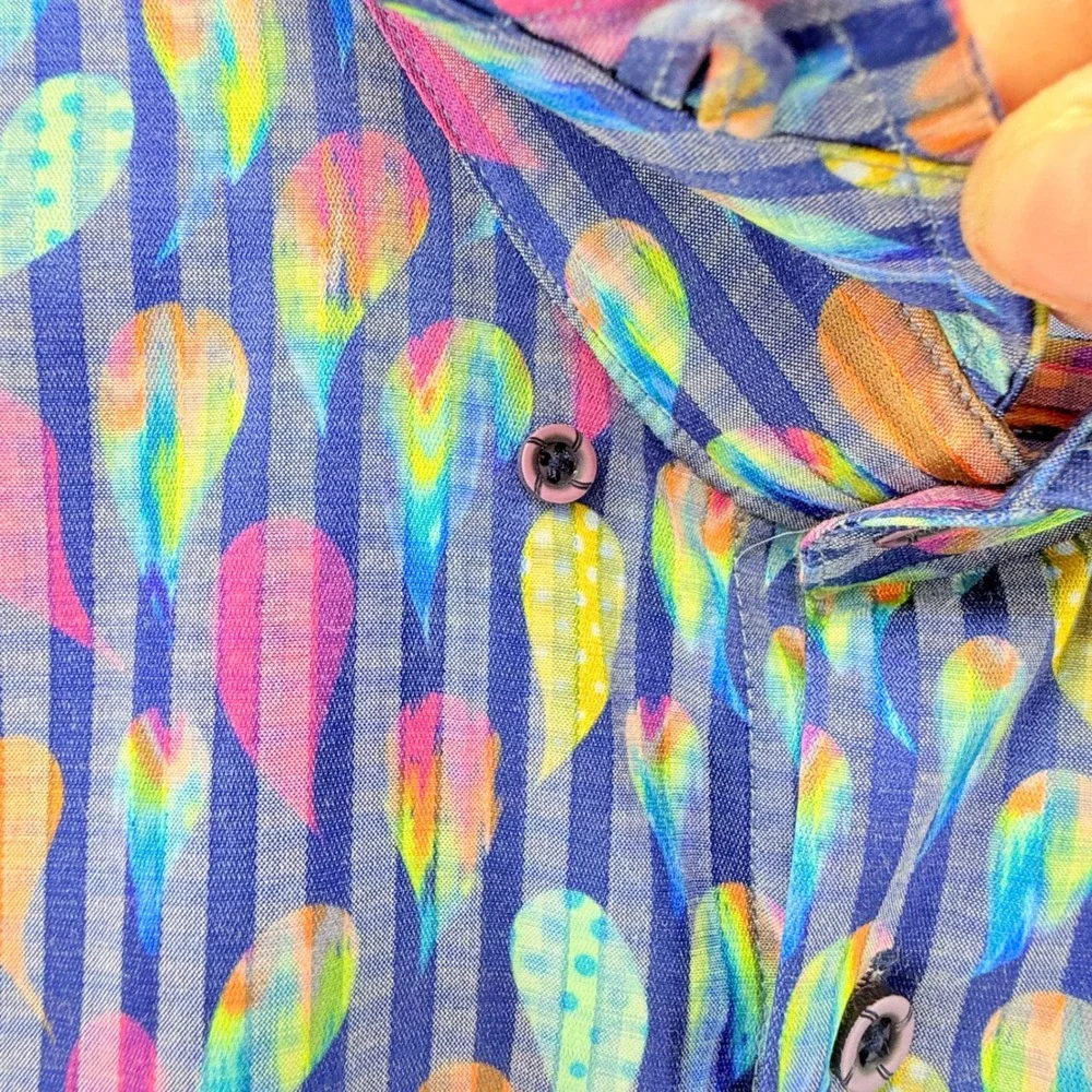 Luchiano Visconti Mens‎ Blue Paisley Print Long Sleeve Button Up Shirt Lg